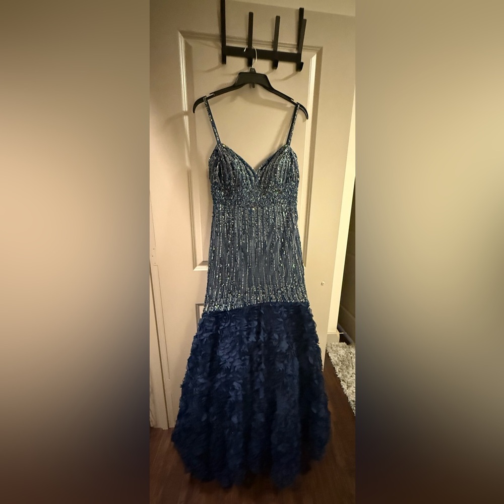 Jovani Navy Blue Embellished Prom Gown